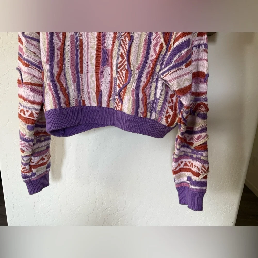 Forever 21|Vintage coogi style grandpa sweater,Colorful pastel & textured•LARGE